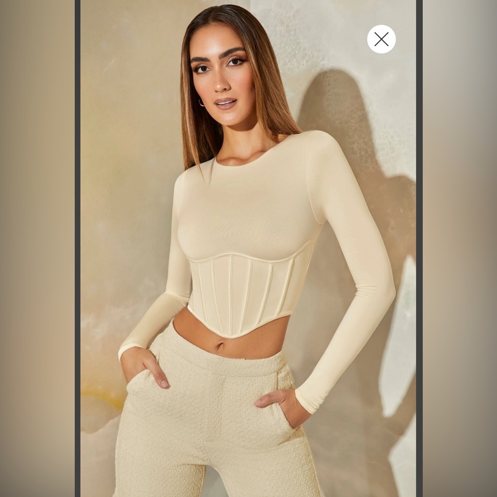 MEERA
Lono Sleeve Corset Crop Top in Stone